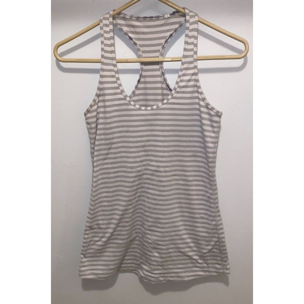 Lululemon Women's Swiftly Tech Racerback Tank Top 6 White Grey Striped Athletic